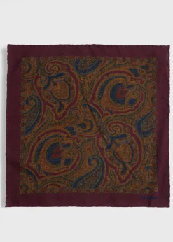 Paul Stuart Pocket Squares^Printed Wool Flannel Paisley Pocket Square Wine
