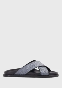 Paul Stuart Sandals^Punta II Raffia Crossover Slide Blue