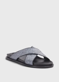 Paul Stuart Sandals^Punta II Raffia Crossover Slide Blue