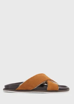 Paul Stuart Sandals^Punta III Shearling Crossover Slide Cognac