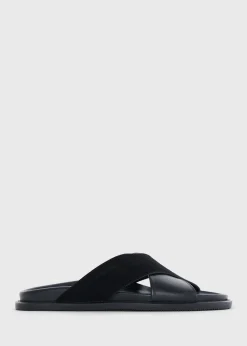 Paul Stuart Sandals^Punta Leather & Suede Crossover Slide Black