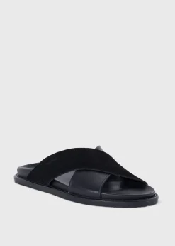 Paul Stuart Sandals^Punta Leather & Suede Crossover Slide Black