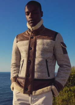 Paul Stuart Outerwear^Quilted Jacket With Suede And Shearling Trim Brown