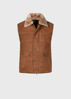 Paul Stuart Vests|Outerwear^Quilted Shearling Vest Tan