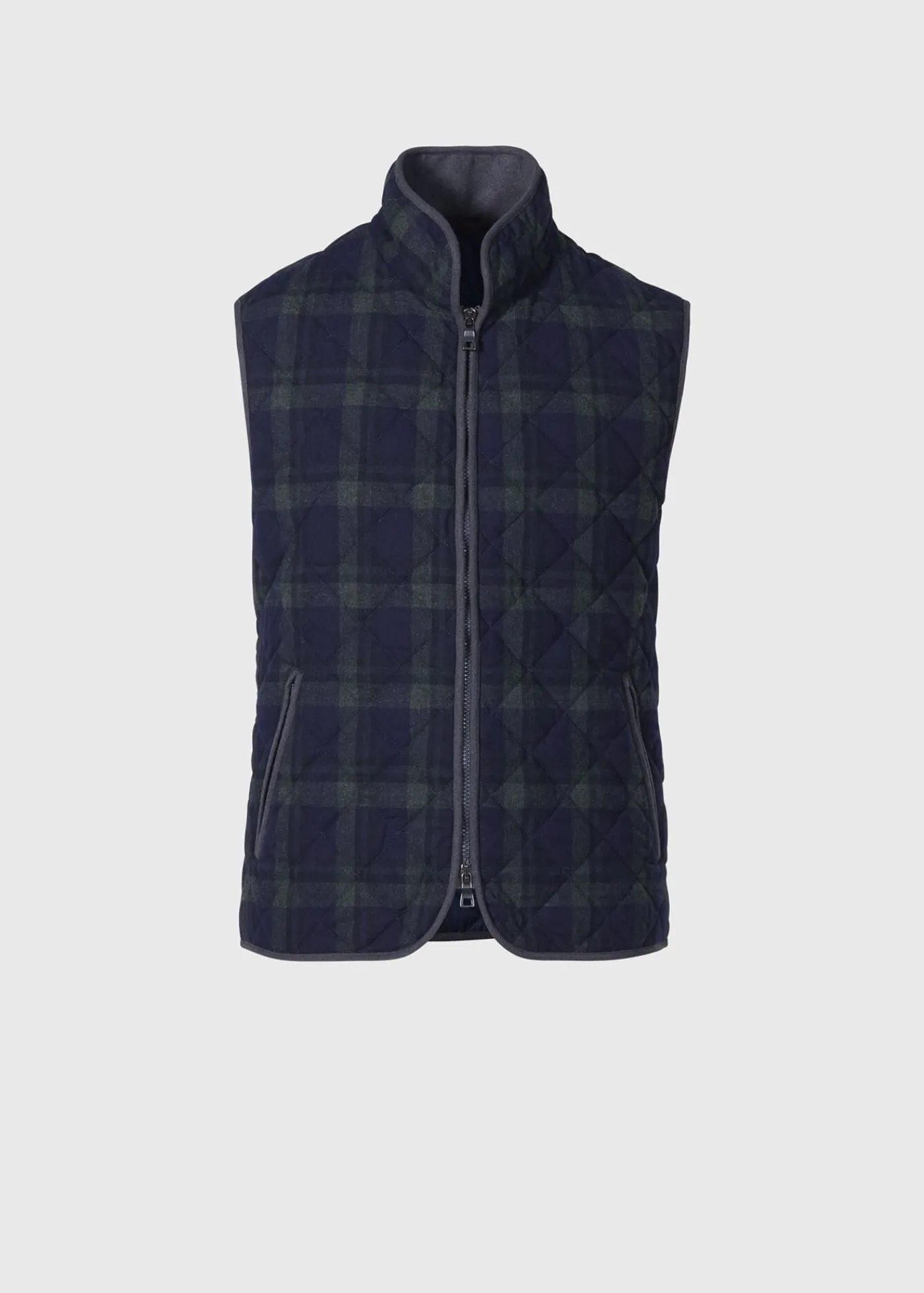 Paul Stuart Vests|Outerwear^Quilted Wool Plaid Vest Navy/Green