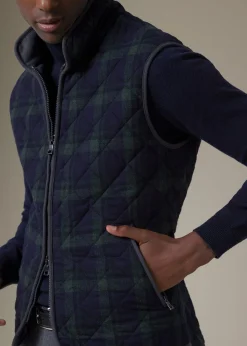 Paul Stuart Vests|Outerwear^Quilted Wool Plaid Vest Navy/Green