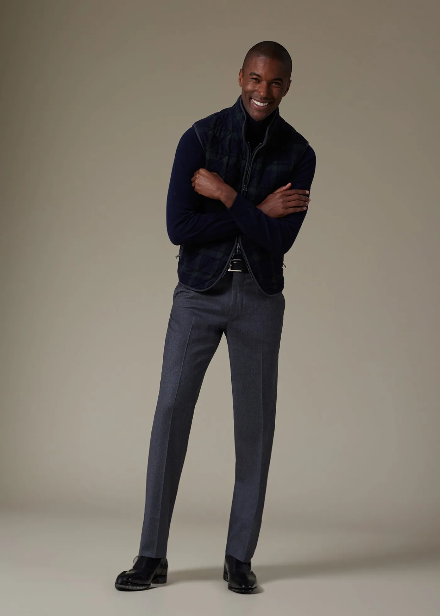Paul Stuart Vests|Outerwear^Quilted Wool Plaid Vest Navy/Green