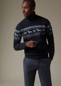 Paul Stuart Sweaters^Reindeer & Snowflake Turtleneck Grey