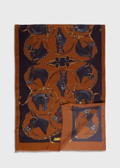 Paul Stuart Scarves, Hats, Gloves^Scarf With Horse Design Gold