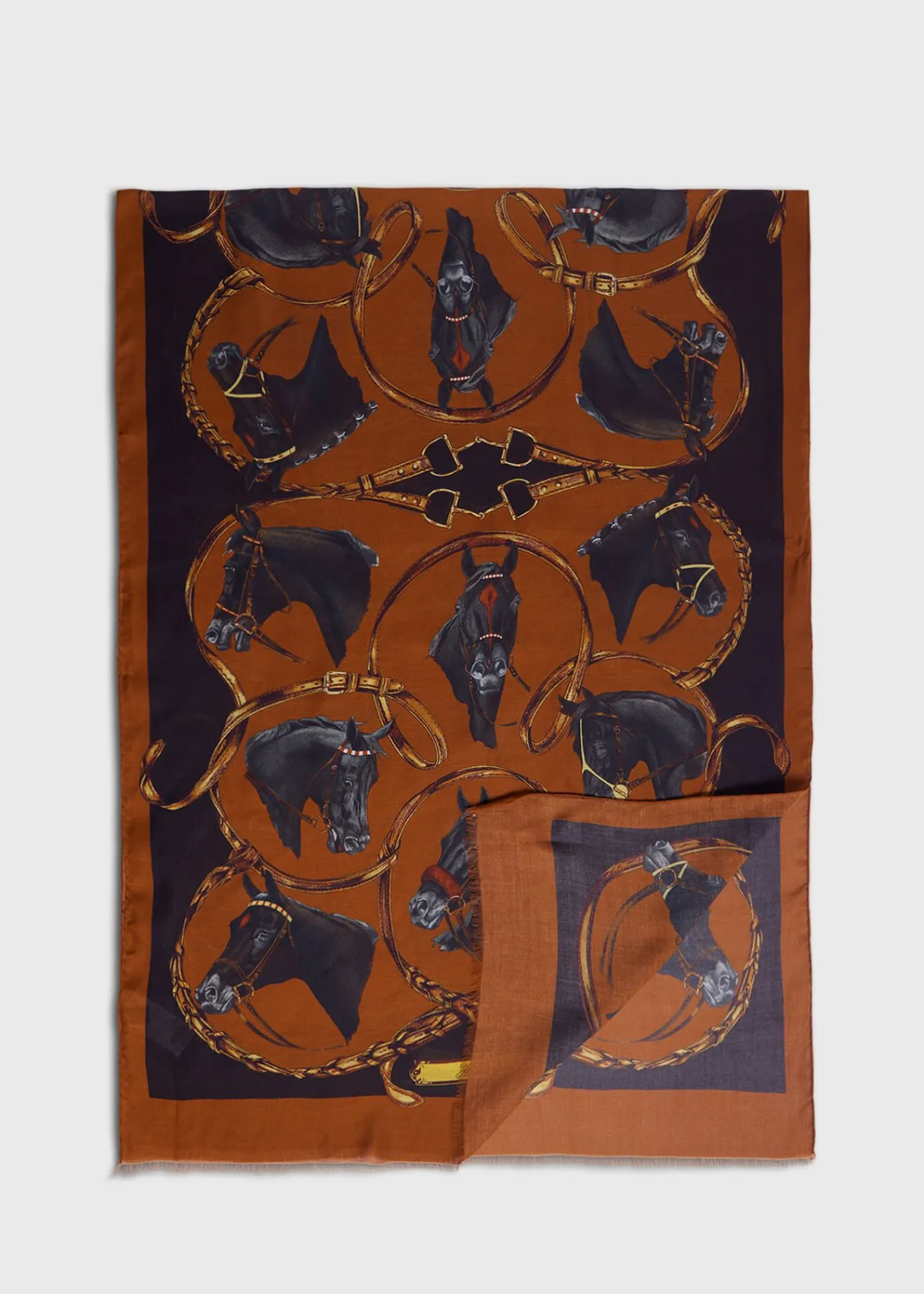 Paul Stuart Scarves, Hats, Gloves^Scarf With Horse Design Gold