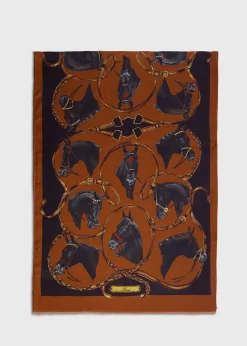 Paul Stuart Scarves, Hats, Gloves^Scarf With Horse Design Gold