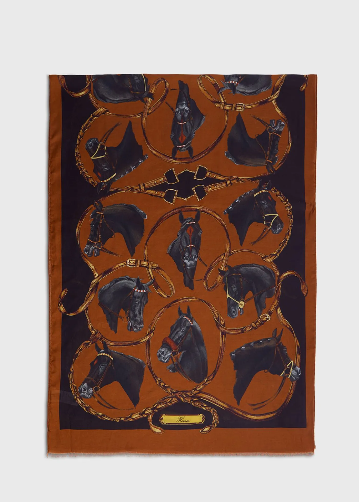 Paul Stuart Scarves, Hats, Gloves^Scarf With Horse Design Gold