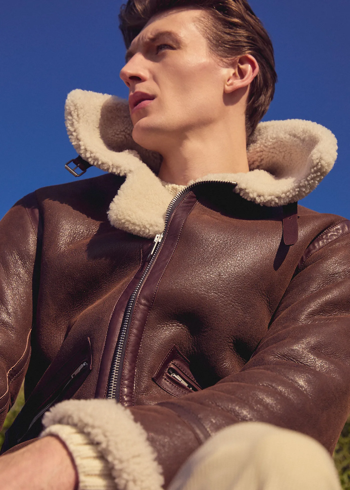 Paul Stuart Outerwear^Shearling Aviator Jacket Brown