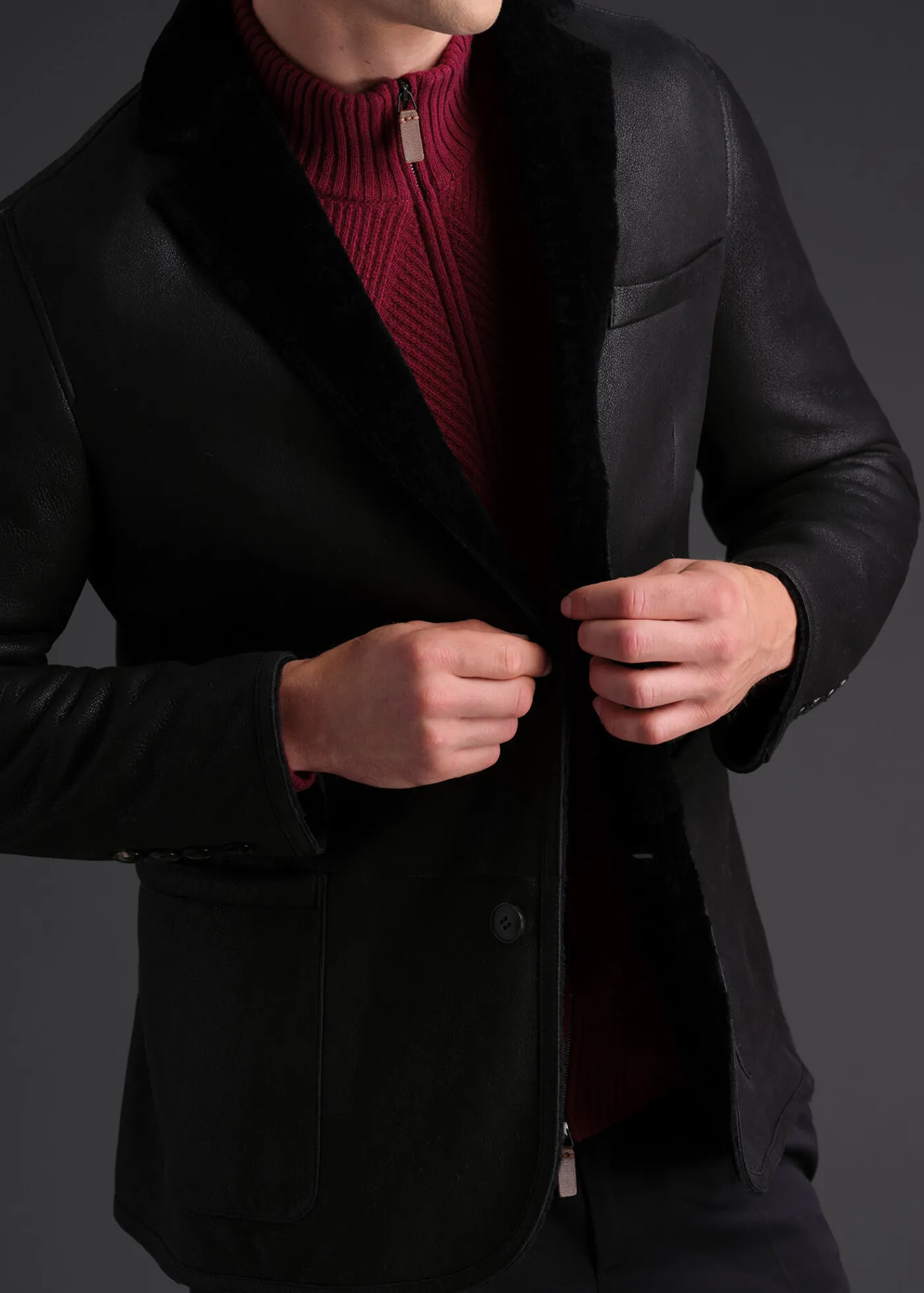 Paul Stuart Outerwear^Shearling Blazer Navy