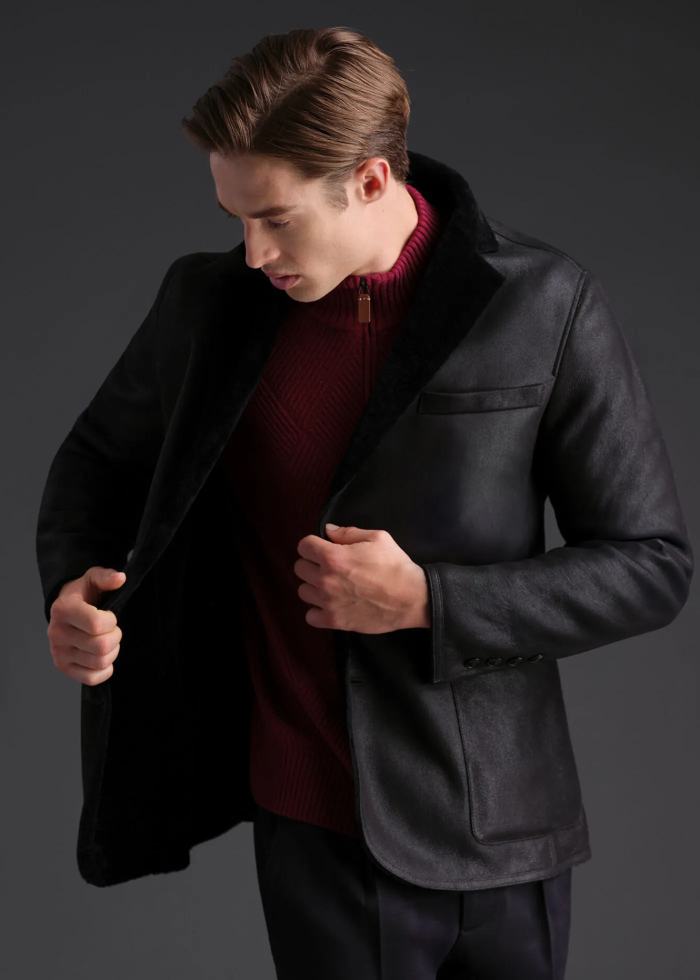 Paul Stuart Outerwear^Shearling Blazer Navy