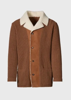 Paul Stuart Outerwear^Shearling Trim Cardigan Tobacco