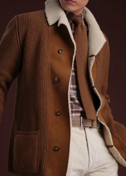 Paul Stuart Outerwear^Shearling Trim Cardigan Tobacco