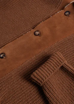 Paul Stuart Outerwear^Shearling Trim Cardigan Tobacco