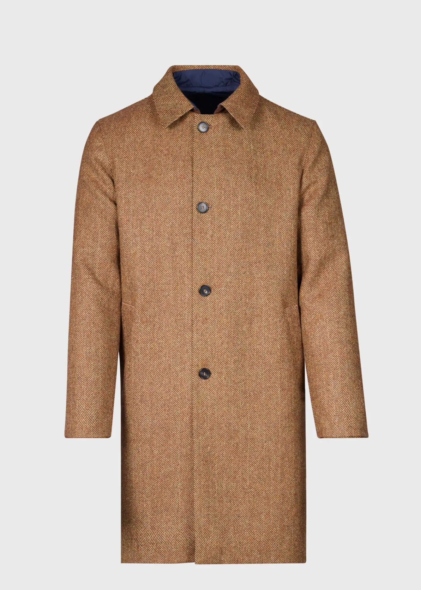 Paul Stuart Overcoats|Outerwear^Shetland Wool Herringbone Reversible Coat Navy/Gold