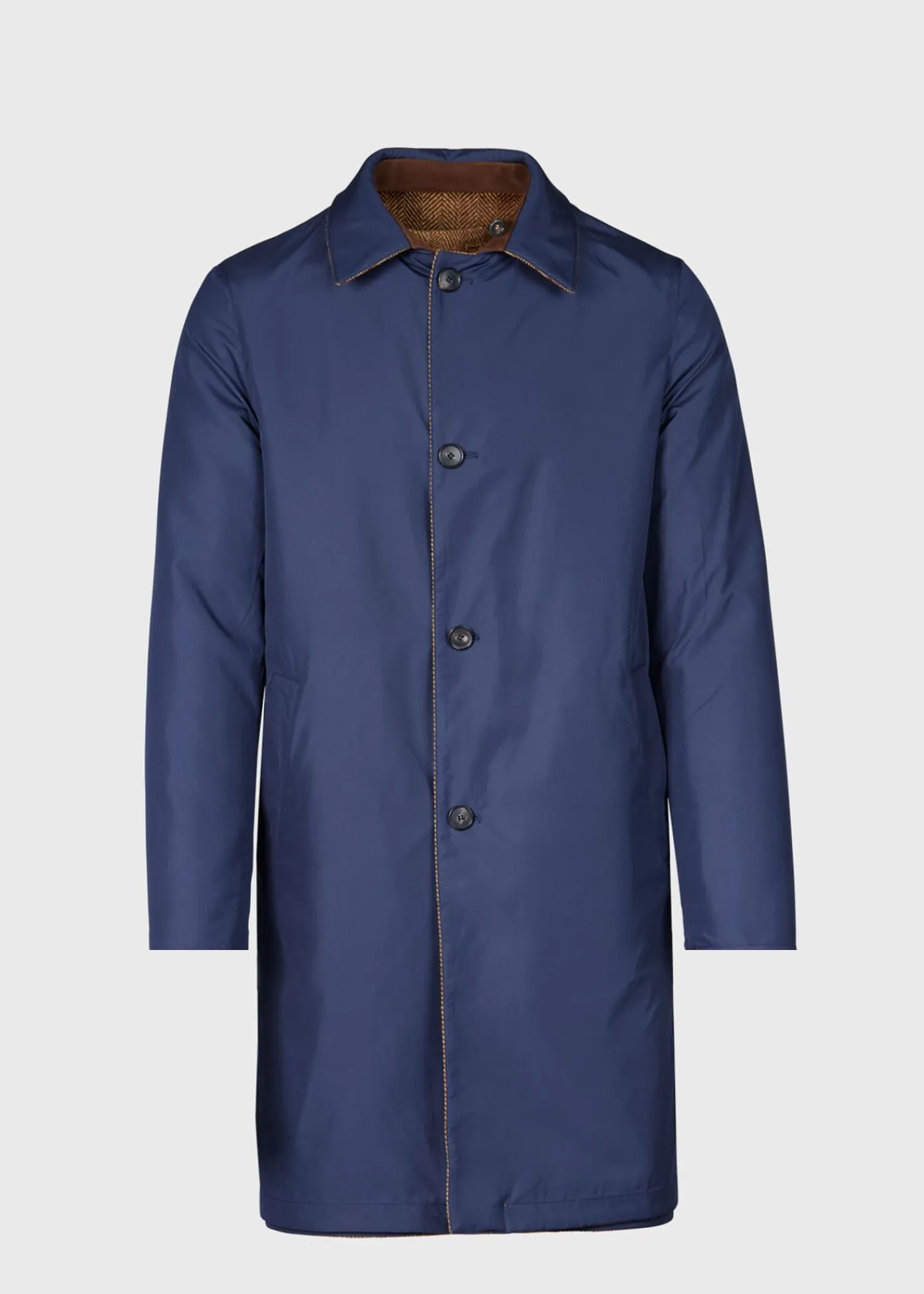 Paul Stuart Overcoats|Outerwear^Shetland Wool Herringbone Reversible Coat Navy/Gold