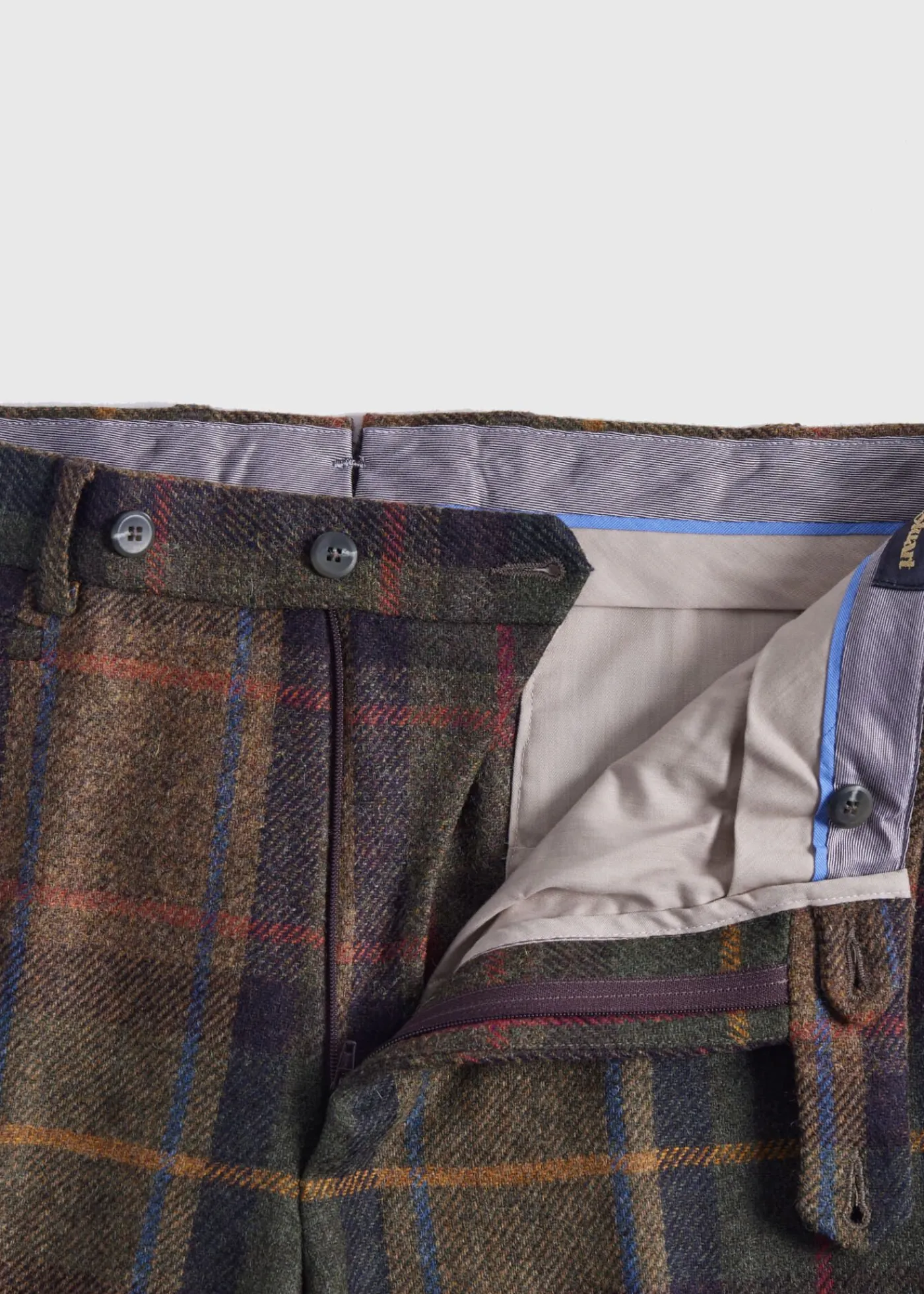 Paul Stuart Dress Pants^Shetland Wool Plaid Trouser Brown/Green