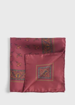 Paul Stuart Pocket Squares^Silk Deco Stripe And Bird Print Pocket Square Burgundy