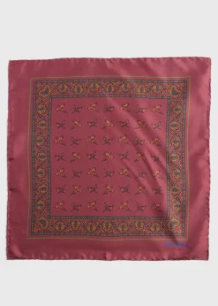Paul Stuart Pocket Squares^Silk Deco Stripe And Bird Print Pocket Square Burgundy