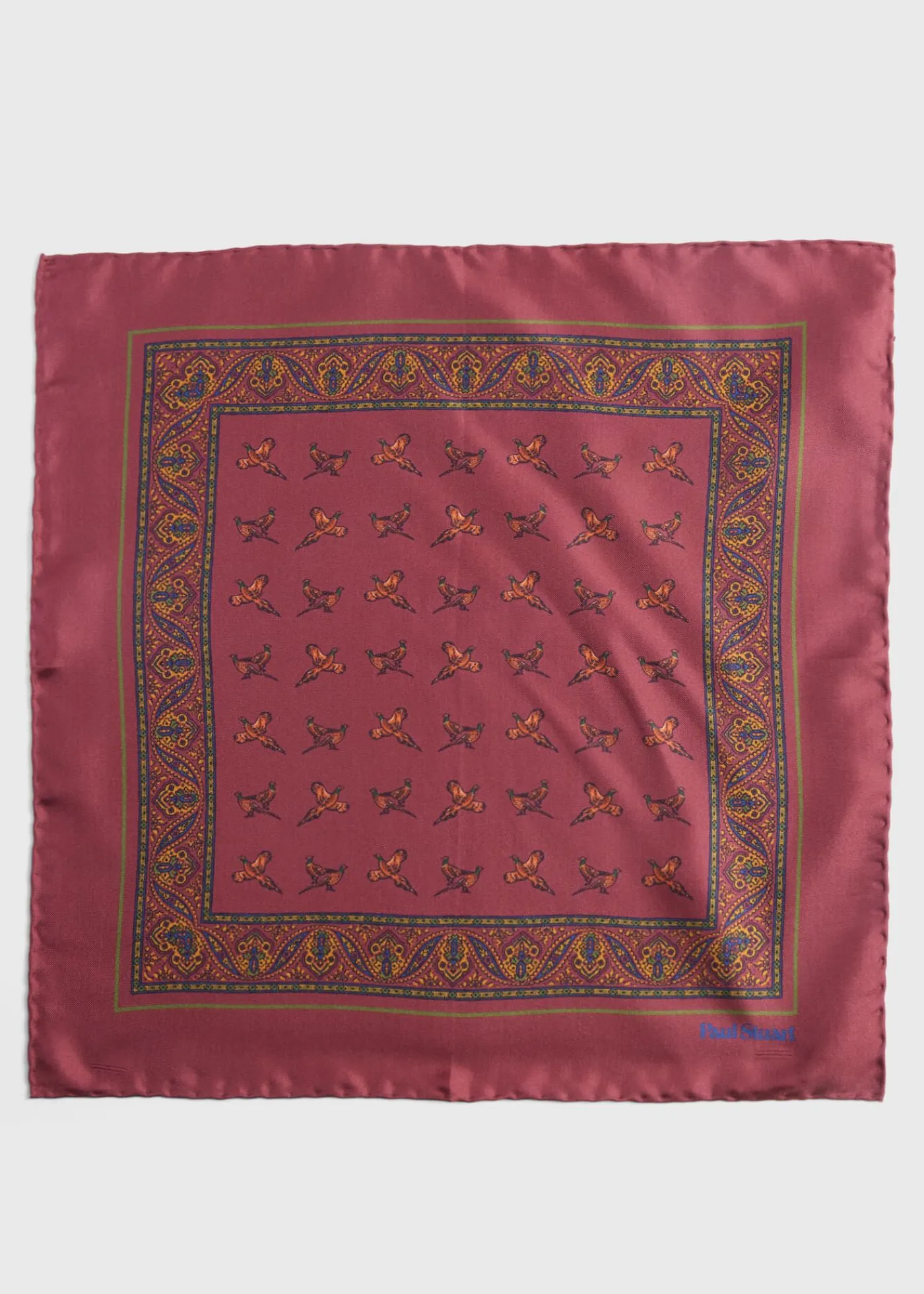 Paul Stuart Pocket Squares^Silk Deco Stripe And Bird Print Pocket Square Burgundy