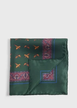 Paul Stuart Pocket Squares^Silk Deco Stripe And Bird Print Pocket Square Olive