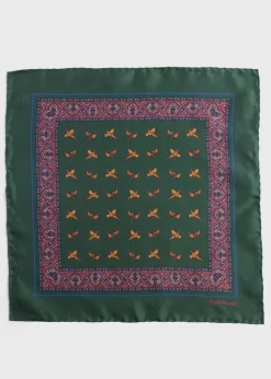 Paul Stuart Pocket Squares^Silk Deco Stripe And Bird Print Pocket Square Olive