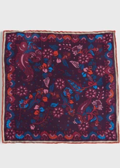 Paul Stuart Pocket Squares^Silk Floral And Bird Print Pocket Square Burgundy