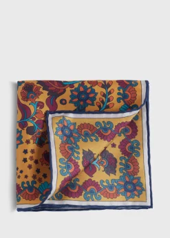 Paul Stuart Pocket Squares^Silk Floral And Bird Print Pocket Square Gold