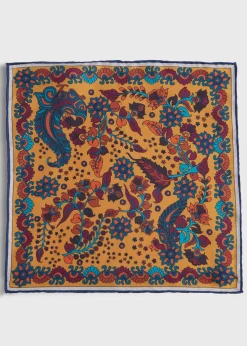 Paul Stuart Pocket Squares^Silk Floral And Bird Print Pocket Square Gold