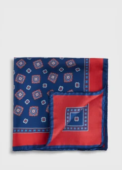 Paul Stuart Pocket Squares^Silk Tossed Medallion Pocket Square Navy