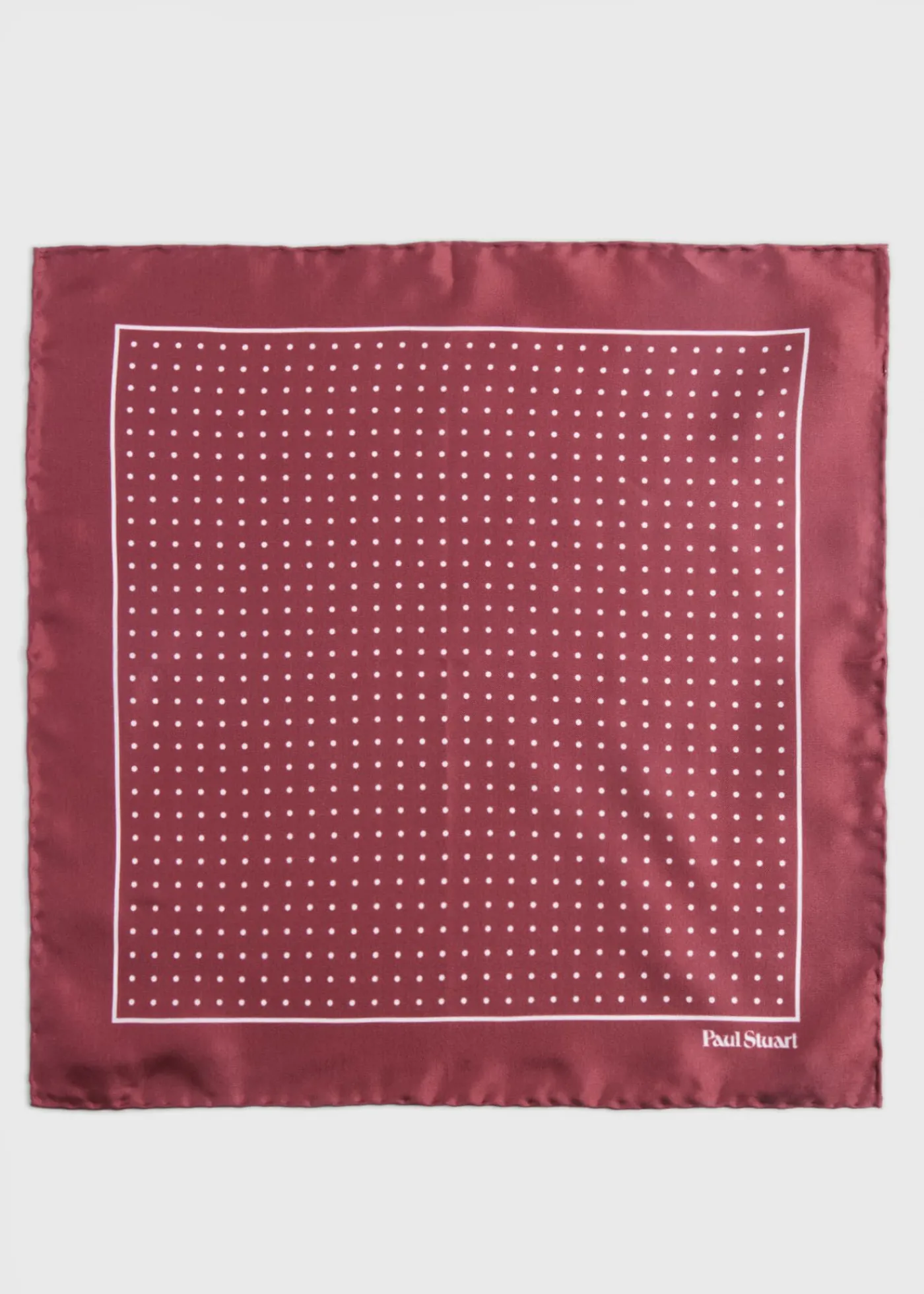 Paul Stuart Pocket Squares|Formal Shop^Silk Twill Dot Print Pocket Square Burgundy/White