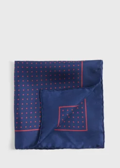 Paul Stuart Pocket Squares^Silk Twill Dot Print Pocket Square Navy/Red