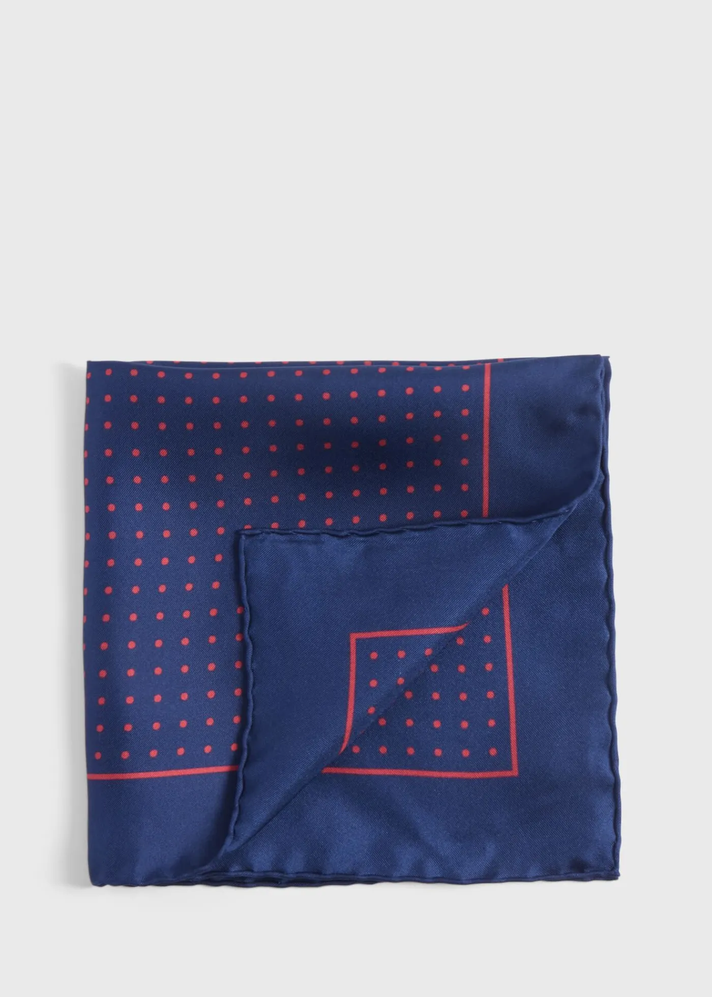 Paul Stuart Pocket Squares^Silk Twill Dot Print Pocket Square Navy/Red