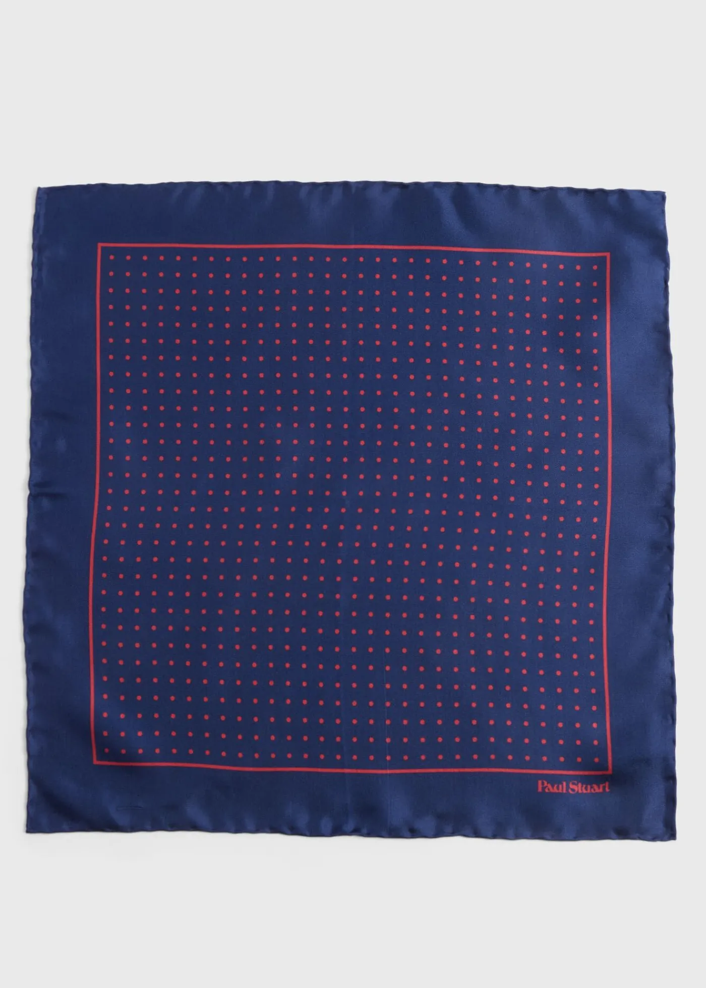 Paul Stuart Pocket Squares^Silk Twill Dot Print Pocket Square Navy/Red