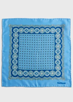 Paul Stuart Pocket Squares|Formal Shop^Silk Twill Medallion Pocket Square Blue