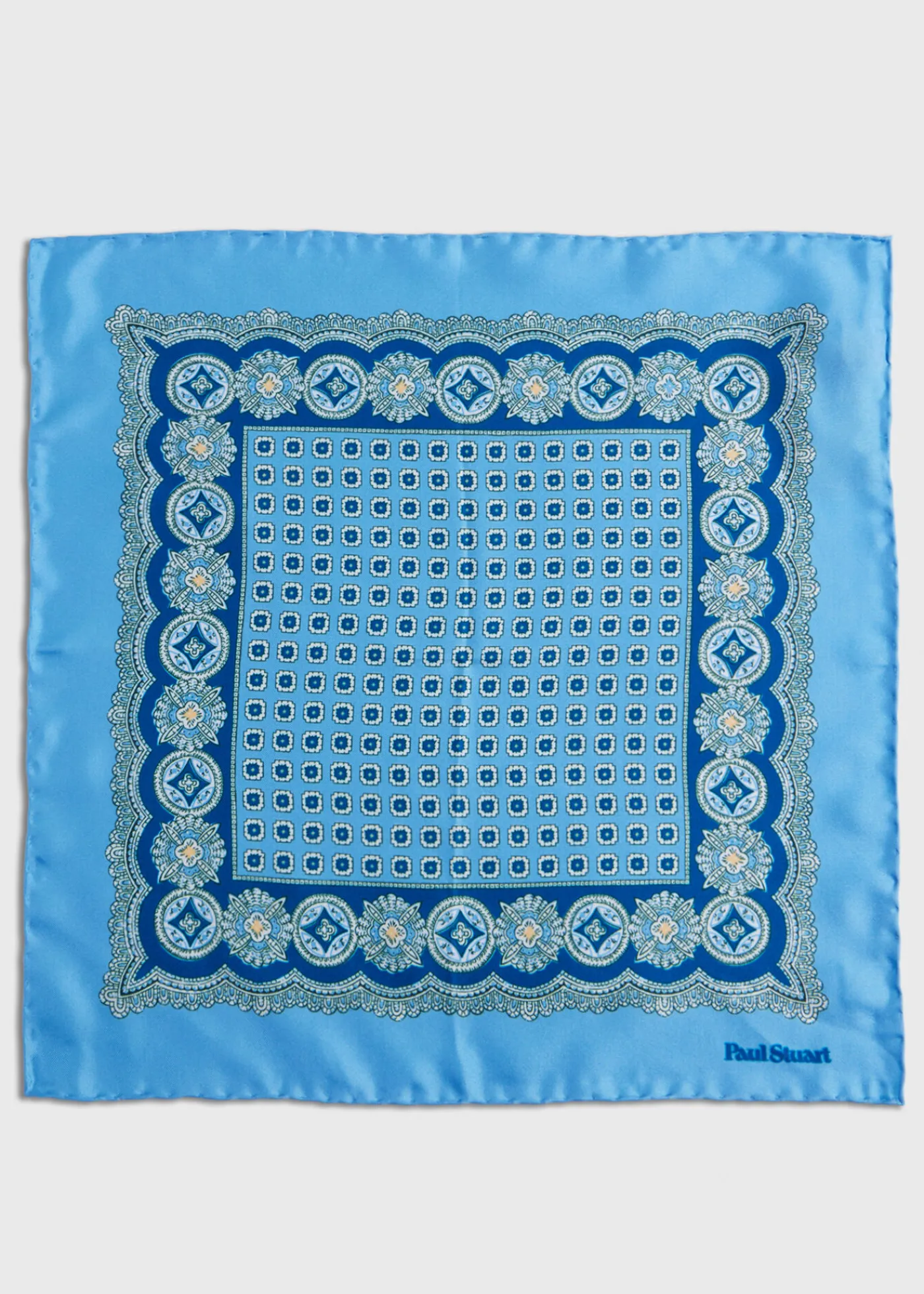 Paul Stuart Pocket Squares|Formal Shop^Silk Twill Medallion Pocket Square Blue