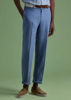 Paul Stuart Dress Pants^Soft Linen Canvas Dress Trouser Corn Flower Blue