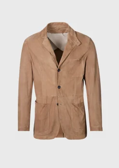 Paul Stuart Outerwear^Stand Collar Suede Jacket Toffee