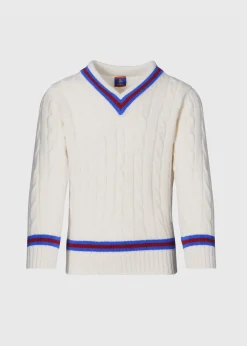 Paul Stuart The Cashmere Shop|Sweaters^Striped V-Neck Tennis Sweater White