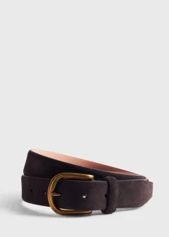 Paul Stuart Belts^Suede Belt With Brass Buckle Dark Brown