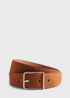 Paul Stuart Belts^Suede Belt With Nickel Buckle Cognac