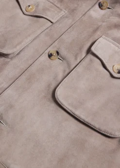 Paul Stuart Outerwear|Vests^Suede Safari Vest With Shearling Taupe