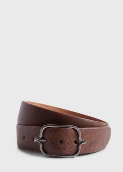 Paul Stuart Belts^Textured Leather Belt With Silver Buckle Cognac