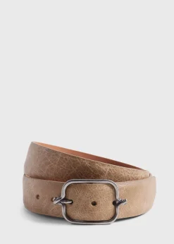 Paul Stuart Belts^Textured Leather Belt With Silver Buckle Taupe
