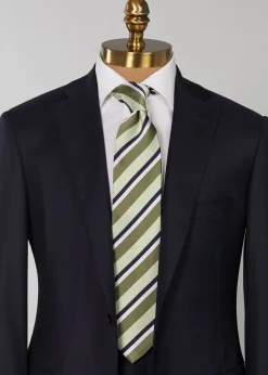 Paul Stuart Ties^Three Color Repp Stripe Tie Olive