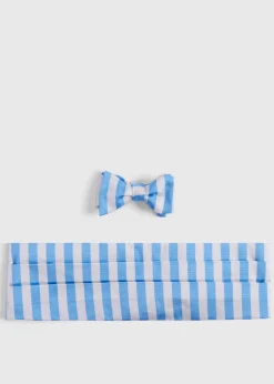 Paul Stuart Ties|Formal Shop^Two-Tone Striped Bow Tie And Cummerbund Set Blue/White